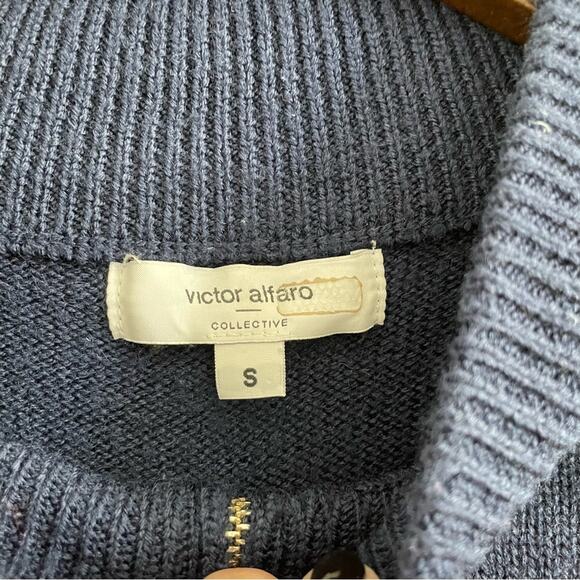 Victor Alfaro | Women’s Heart Graphic Sweater Navy Pullover Quarter Zip Knit S - Picture 3 of 8